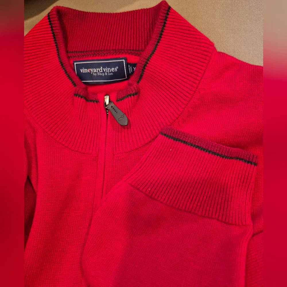 Vineyard Vines Sweater Red Boathouse Tipping 1/4 Zip Pullover Wool Blend…